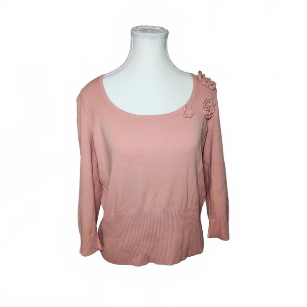Ann Taylor LOFT Women's Pink Sweater Size Large Floral Detail